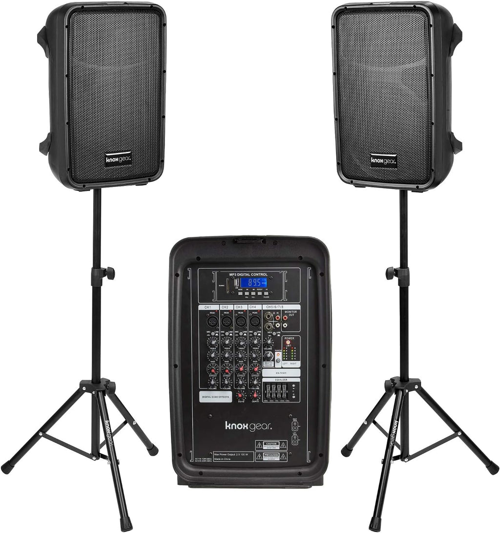 8 Channel Bluetooth PA System with Wired Microphone and Tripods S29626