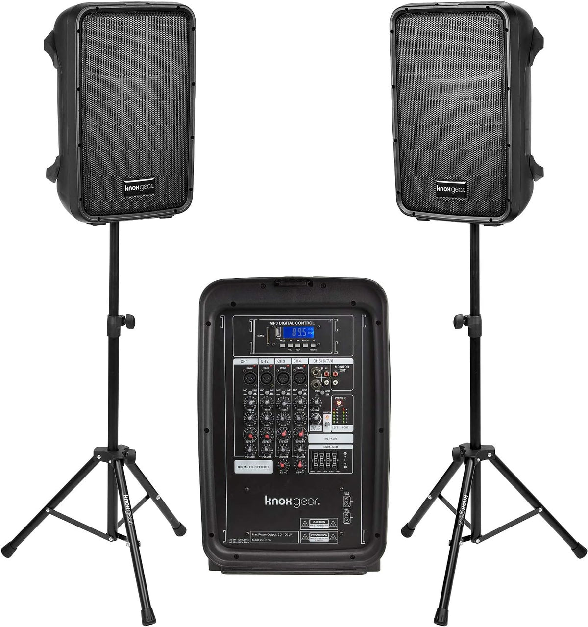 8 Channel Bluetooth PA System with Wired Microphone and Tripods S29626