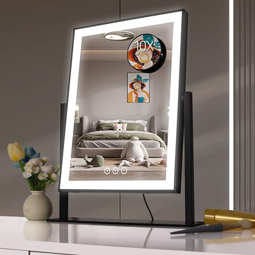 White Vanity Mirror with Lights, 9 Dimmable LED Bulbs, 10X Magnification Z7816