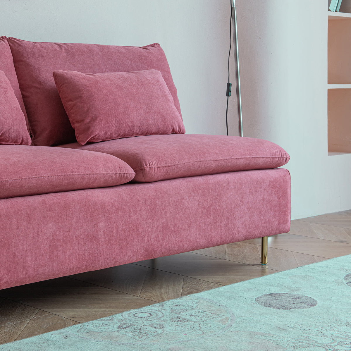 Pink Cotton Linen Armless Loveseat J245819