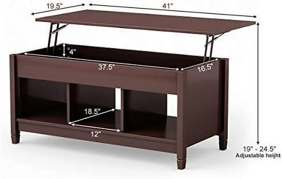 Lift Top Coffee Table with Hidden Compartment White Brown J3476