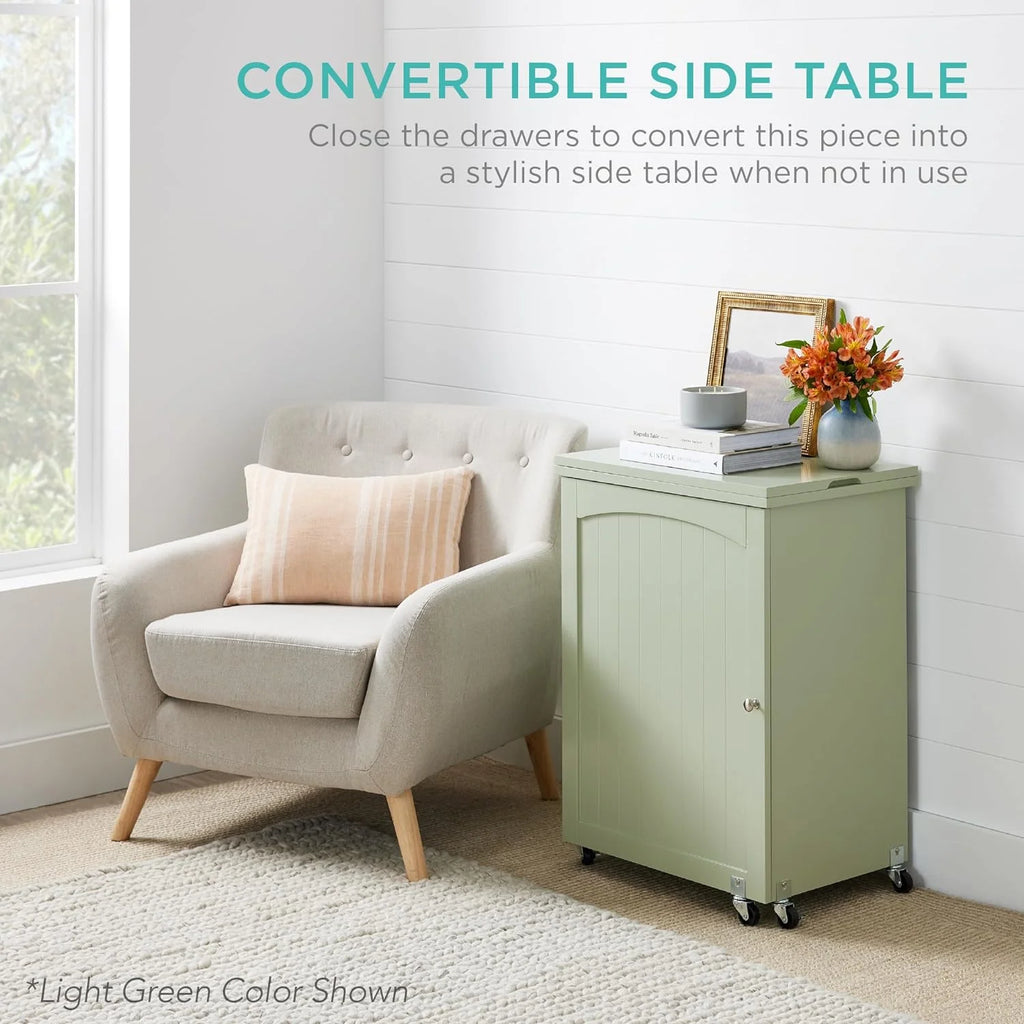 Folding Sewing Table Craft Station with Wheels Shelves Storage Trays G55694
