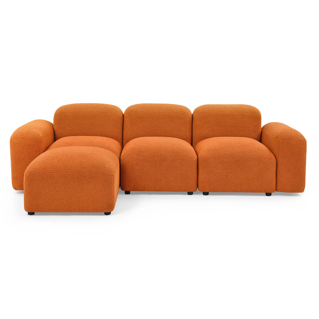 L-Shape Modular Sectional Sofa with 2 Pillows Teddy Fabric Orange M406978