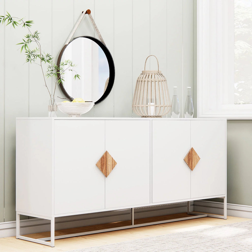 White Wood Sideboard with 4 Doors and 2 Storage M972