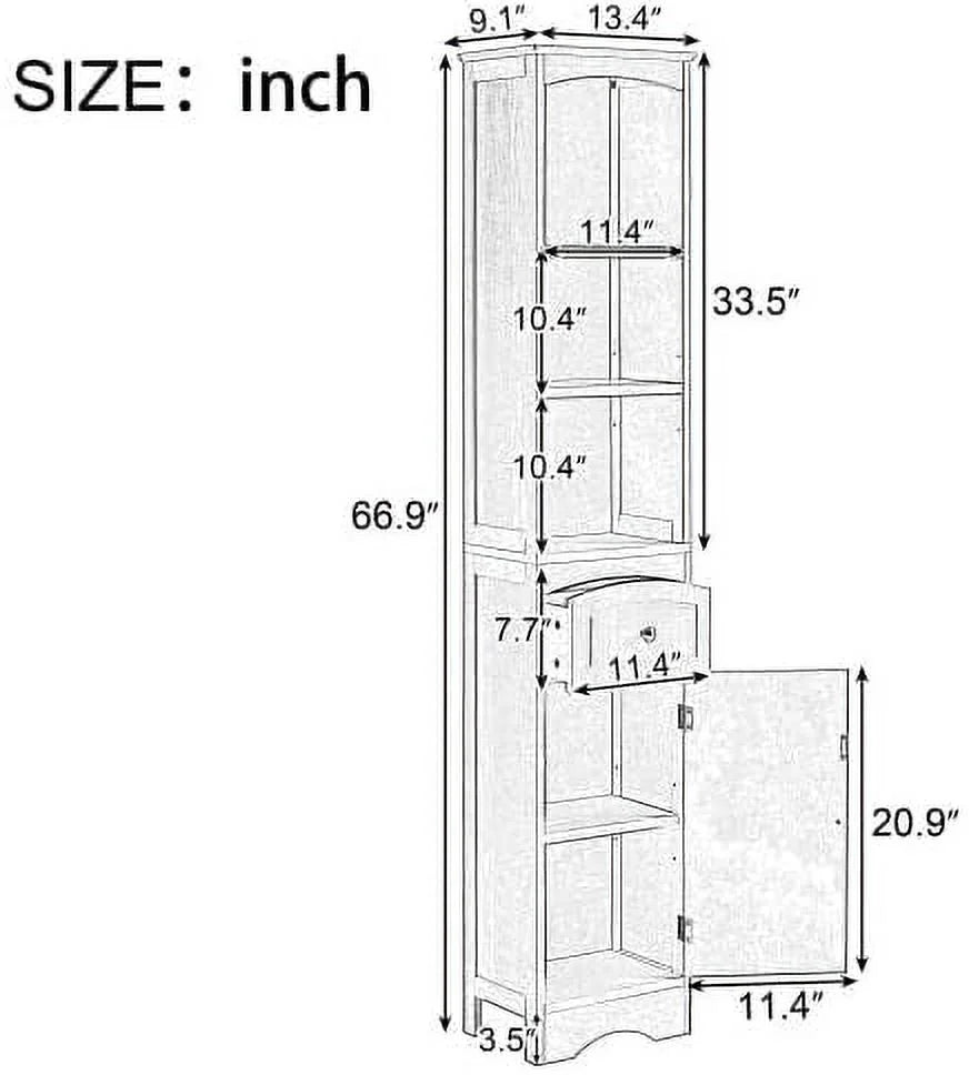 White Tall Freestanding Bathroom Cabinet with Drawer and Adjustable Shelves D95565