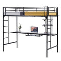 Black Metal Twin Loft Bed with Desk W492