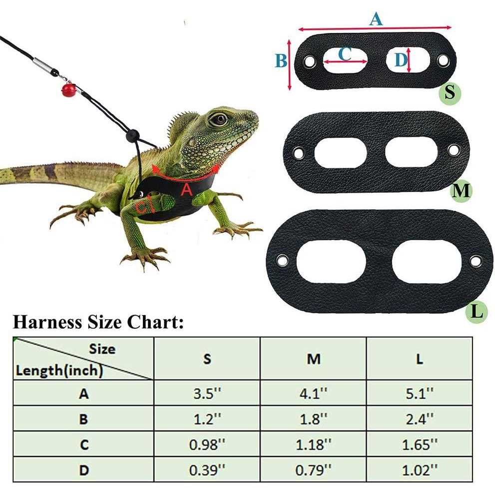 3 Packs Adjustable Soft Leather Bearded Dragon Harness and Leash V6845