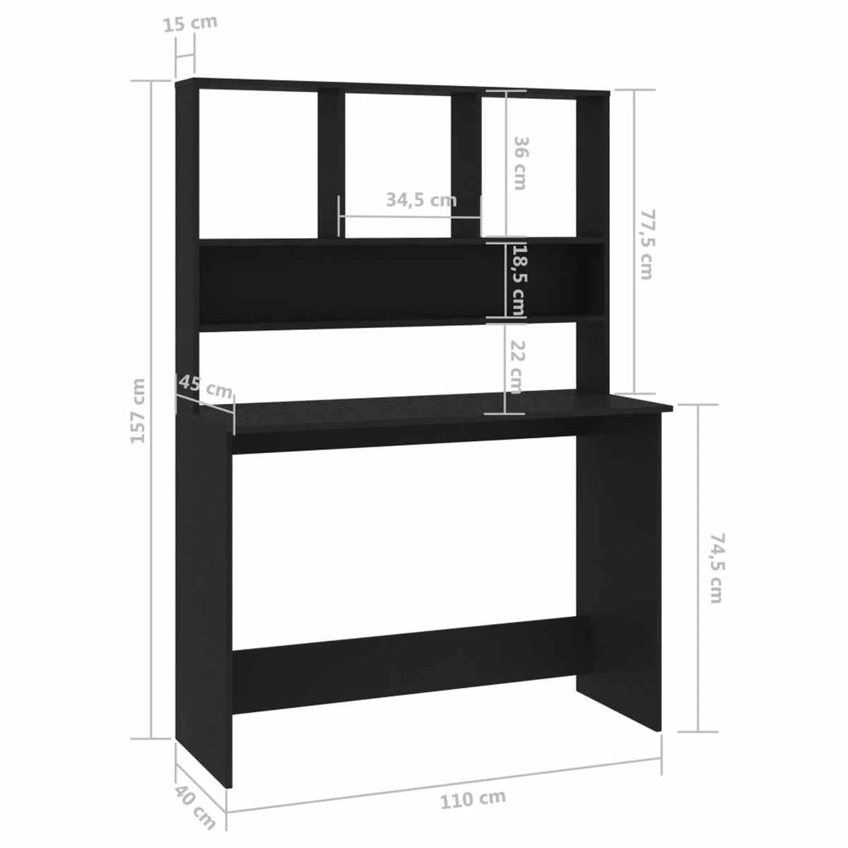 Black Engineered Wood Desk with Shelves I316
