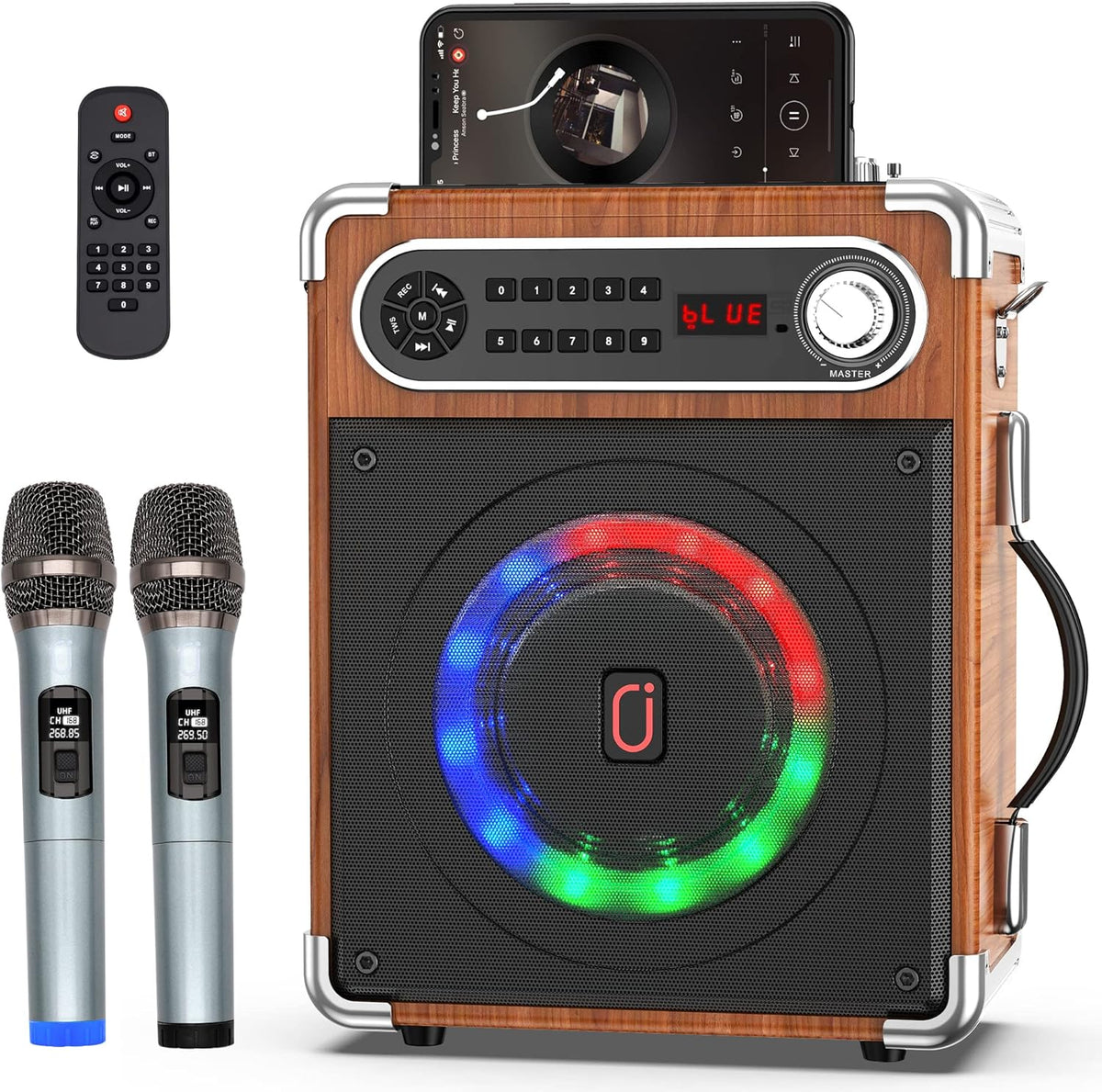 Portable Bluetooth Karaoke Machine with Two Wireless Microphones O50875
