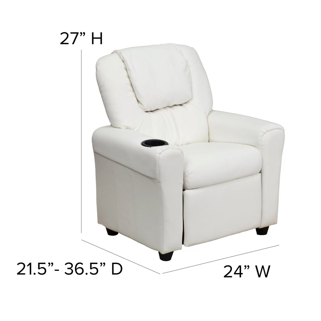 White Vinyl Kids Recliner with Cup Holder D584375