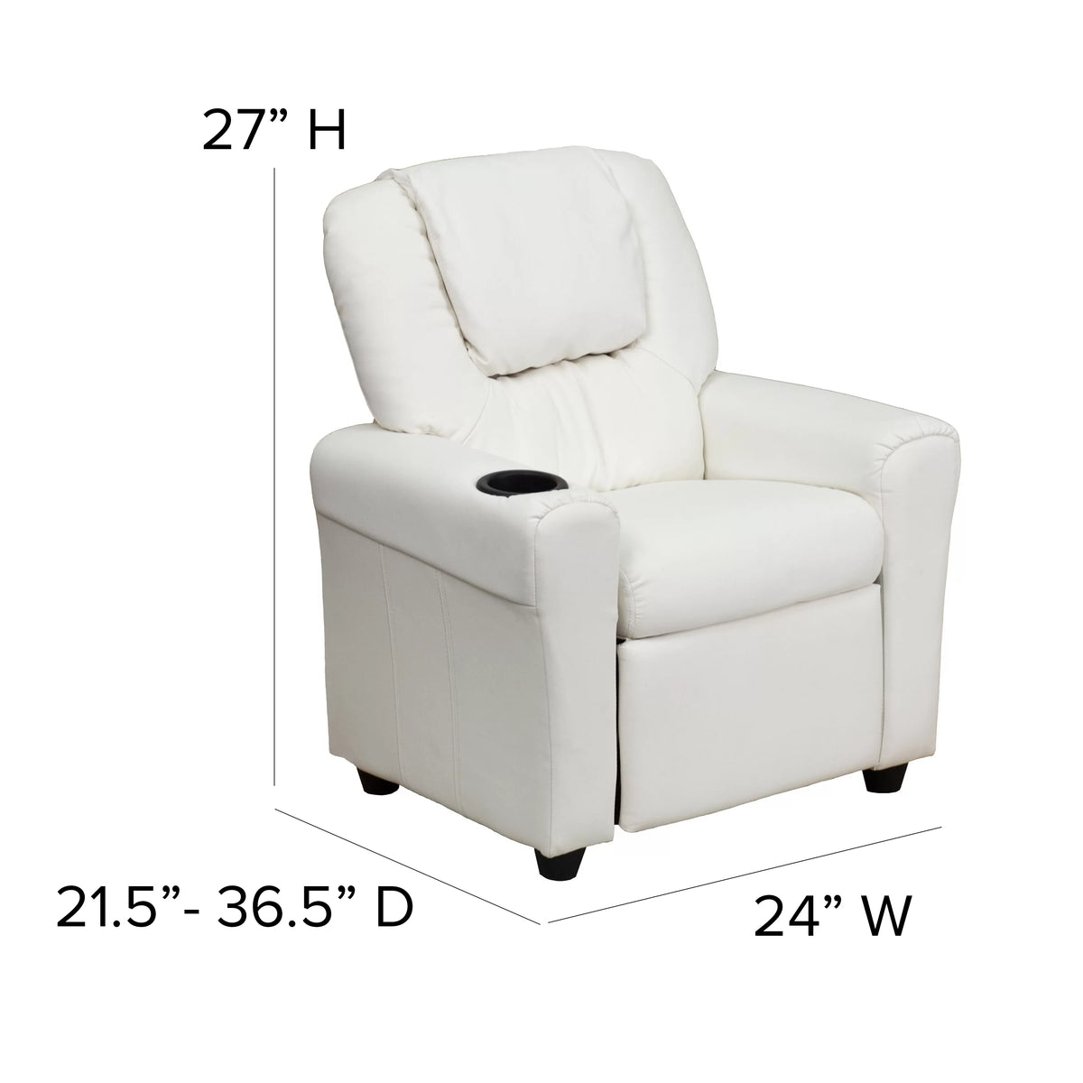 White Vinyl Kids Recliner with Cup Holder D584375
