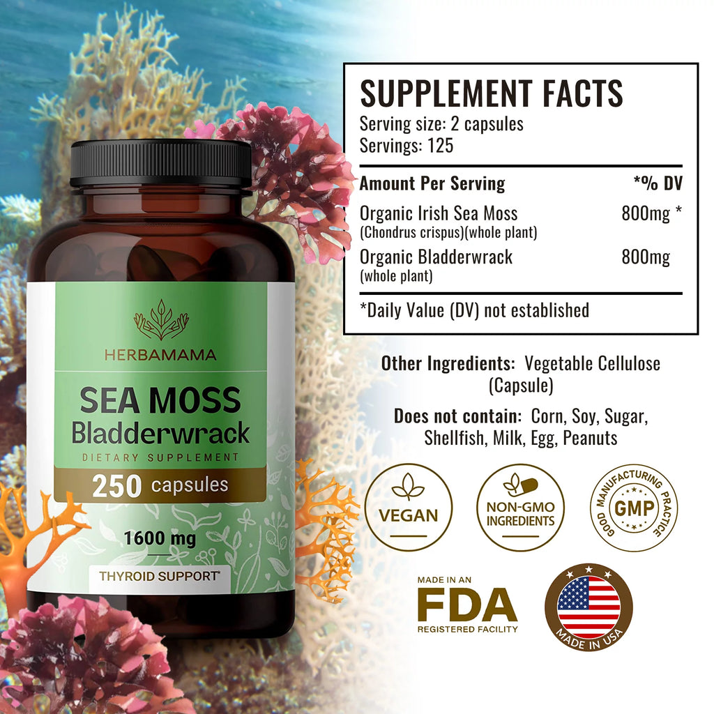 Sea Moss & Bladderwrack Capsules 250 Caps K649