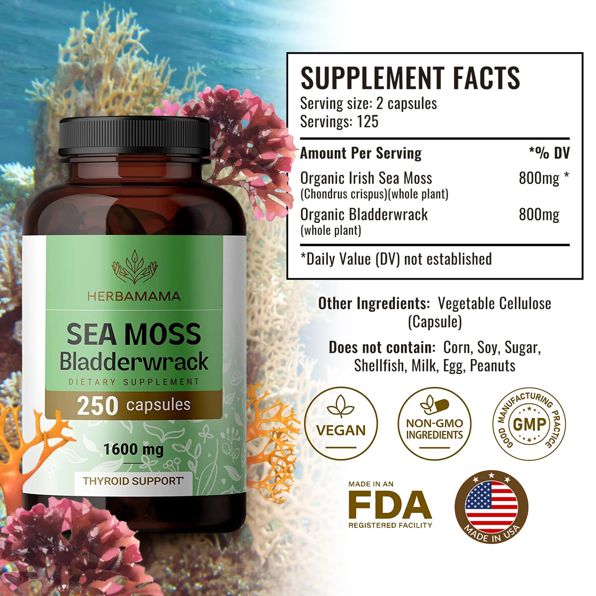 Sea Moss & Bladderwrack Capsules 250 Caps K649