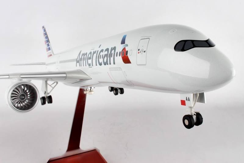 American A350 1/100 Model Airplane with Wood Stand N599
