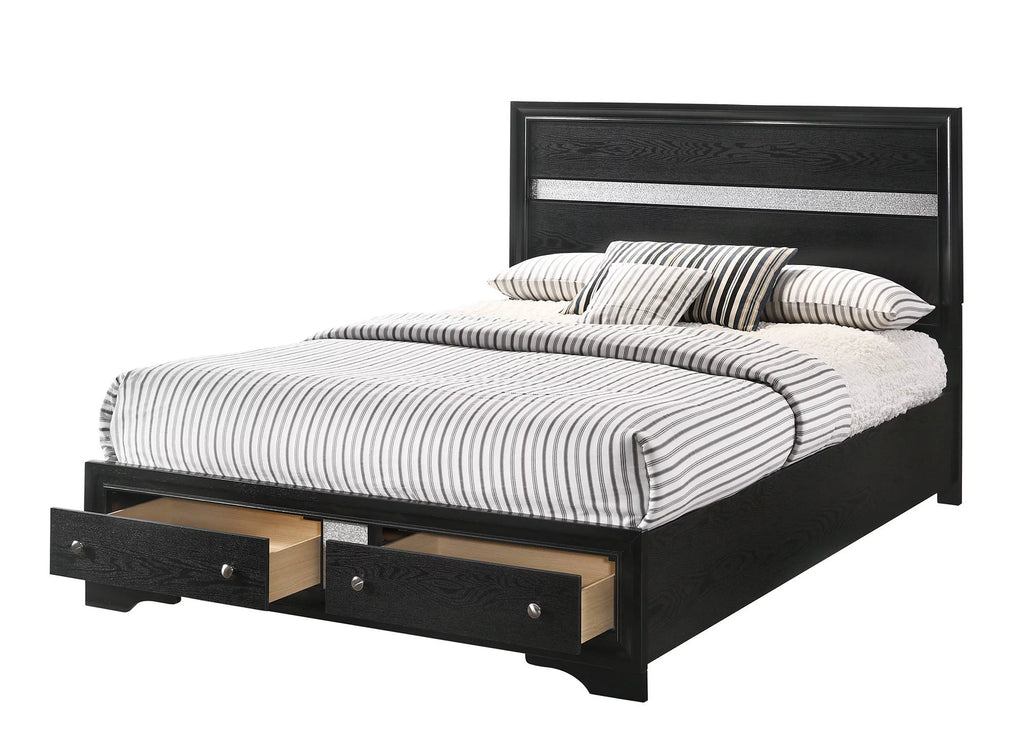 Black 5pc King Size Storage Bed Dresser Mirror Nightstand Set E729