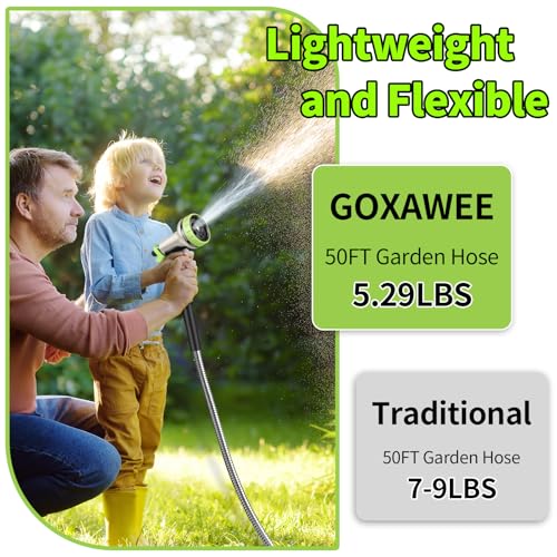 50FT Stainless Steel Heavy Duty Garden Hose with 10 Function Nozzle F222