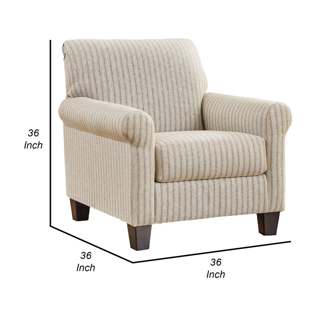 Striped Pattern Sandstone Beige Polyester Accent Armchair V544964