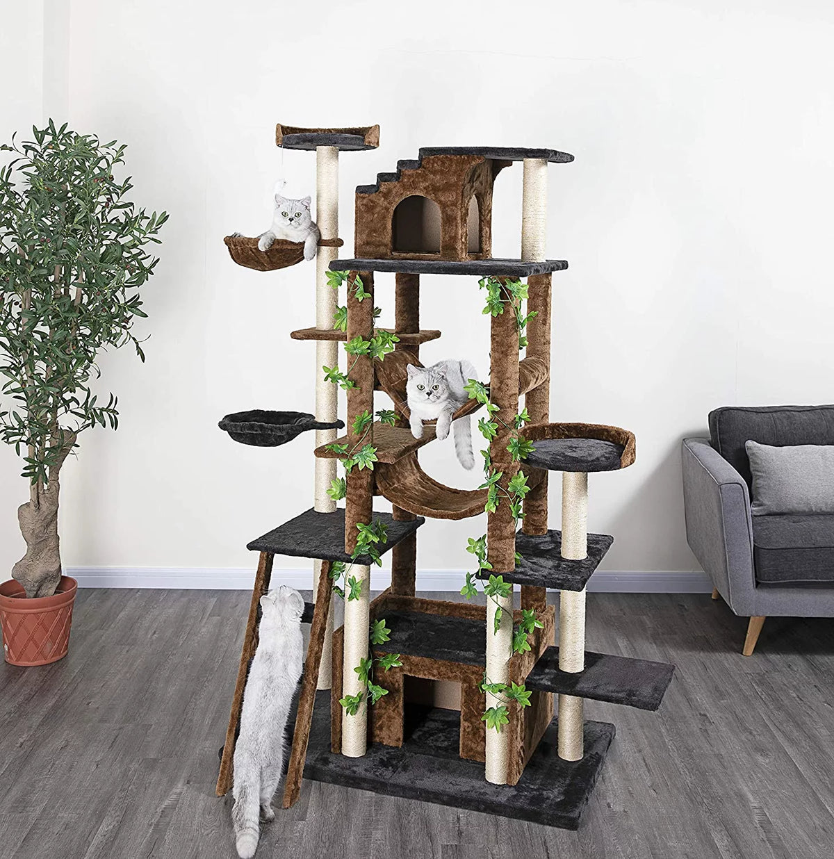 77 in. High Brown/Black Cat Tree Furniture E33829