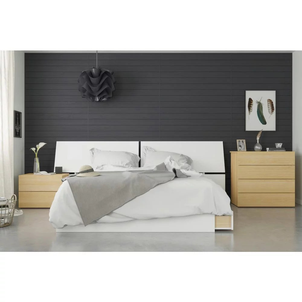 4 Piece Queen Size Bedroom Set Natural Maple and White E951