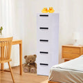 White Narrow Plastic 5 Drawer Dresser with Wheels H221325