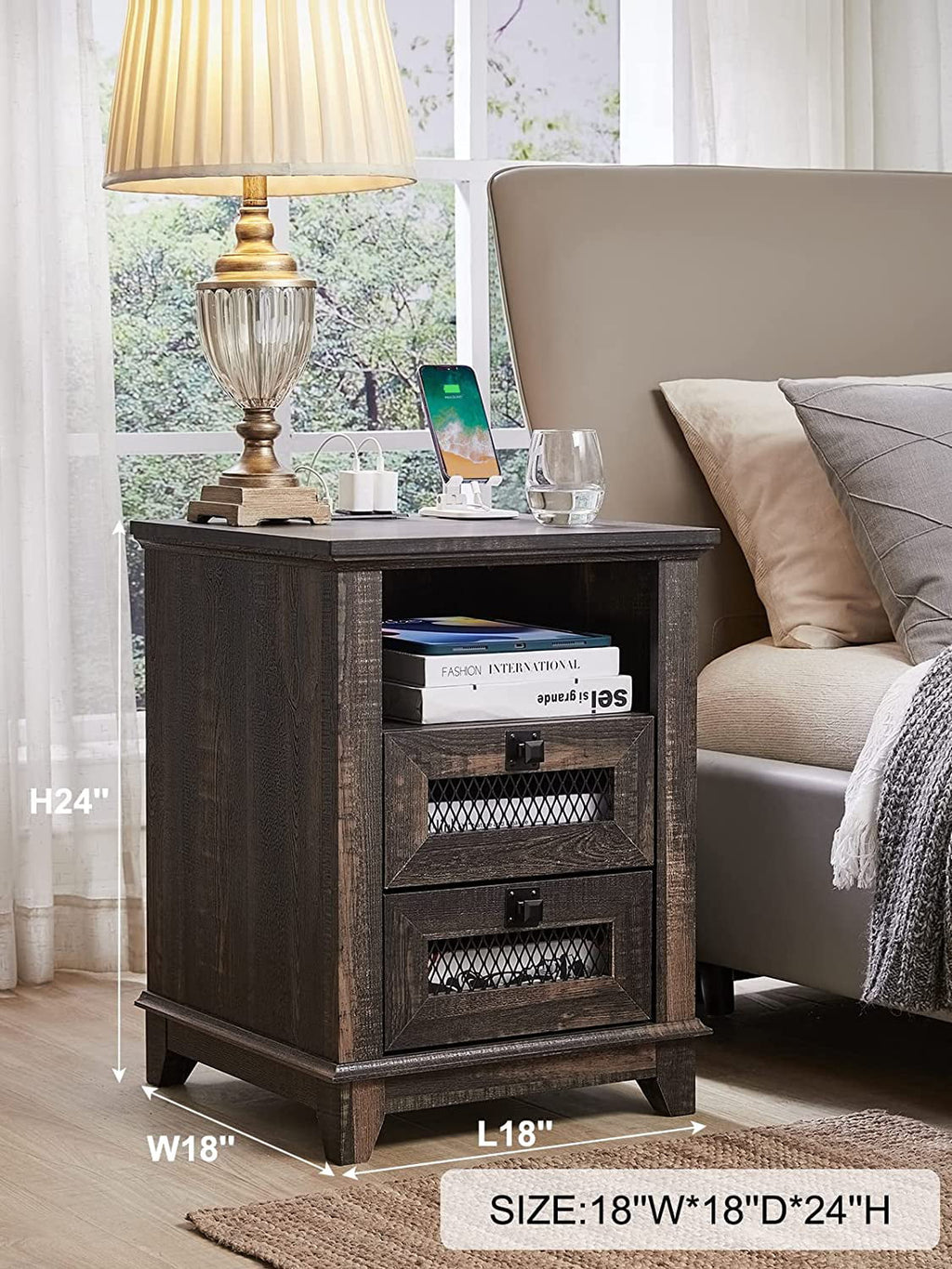 Square Nightstand with Charging Station and 2 Drawers W635121