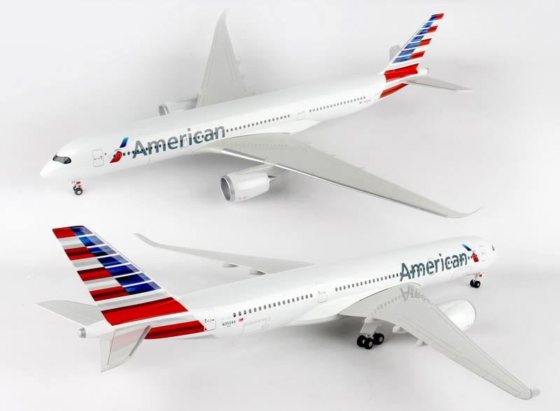 American A350 1/100 Model Airplane with Wood Stand N599