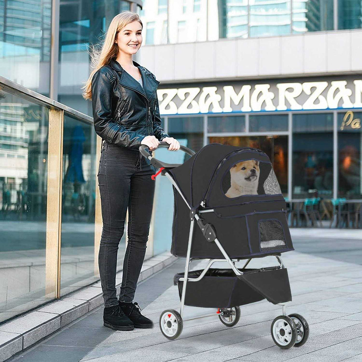 Pet Stroller Cat Dog Cage Travel Folding Carrier D6576