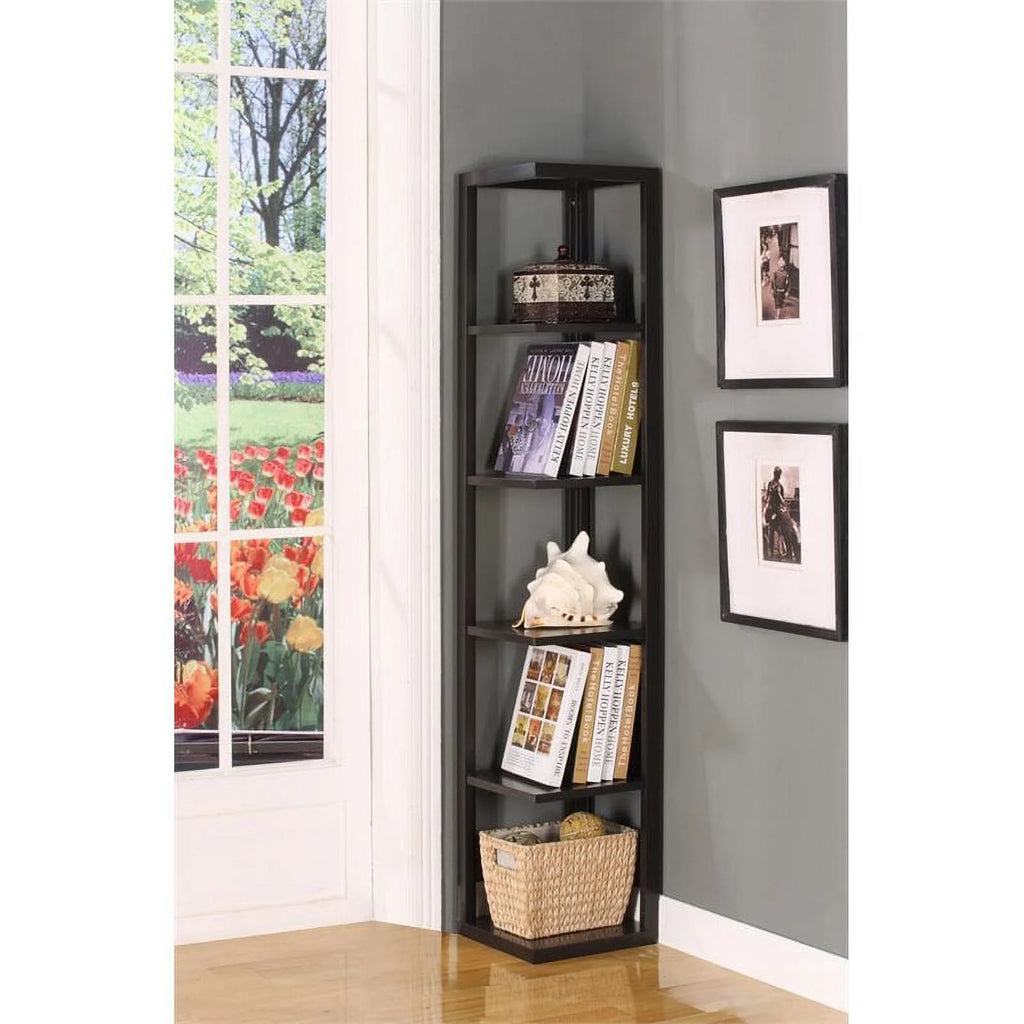 5-Tier Corner Wood Bookcase in Walnut D67284