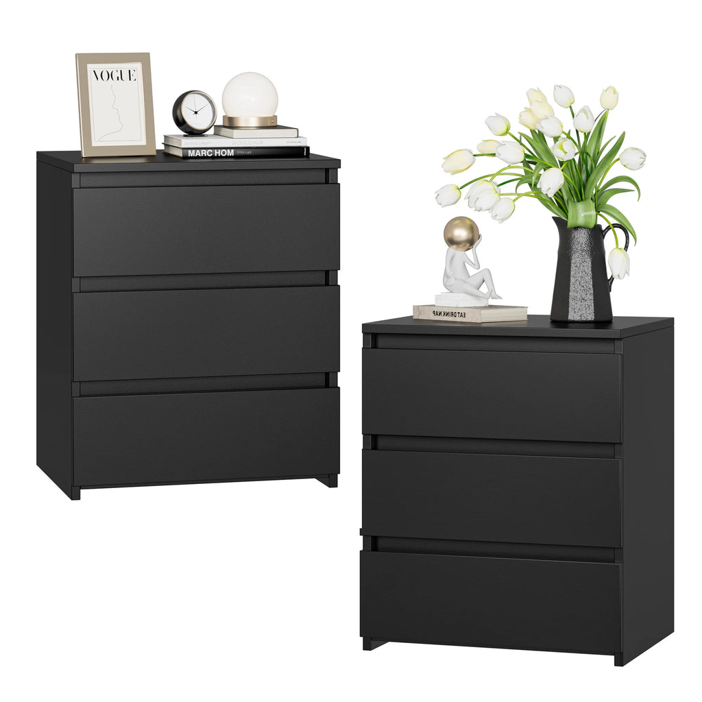 Black 3 Drawer Nightstand Set of 2 G708