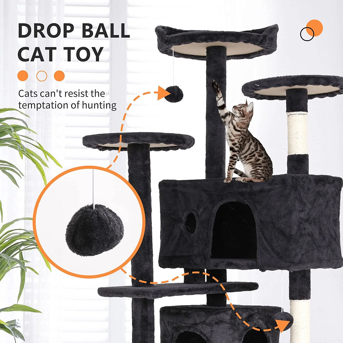 54in Dark Gray Cat Tree Tower with Scratching Posts B3597
