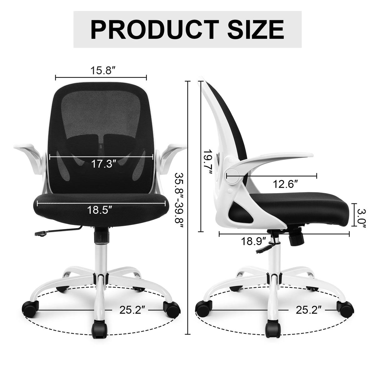 White Ergonomic Mesh Office Chair with Flip up Armrests B3896