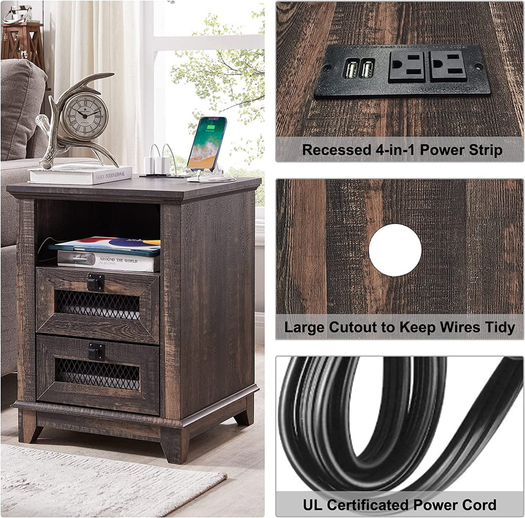 Square Nightstand with Charging Station and 2 Drawers W635121