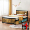 King Size Metal Bed Frame with Wood Headboard Y7218