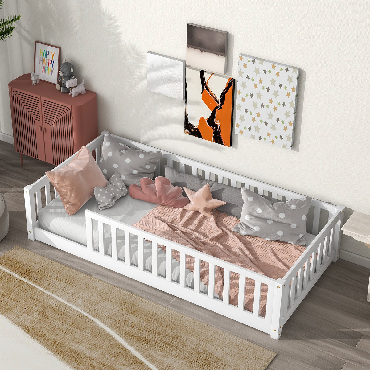 Twin Size Floor Bed with Safety Guardrails A615575