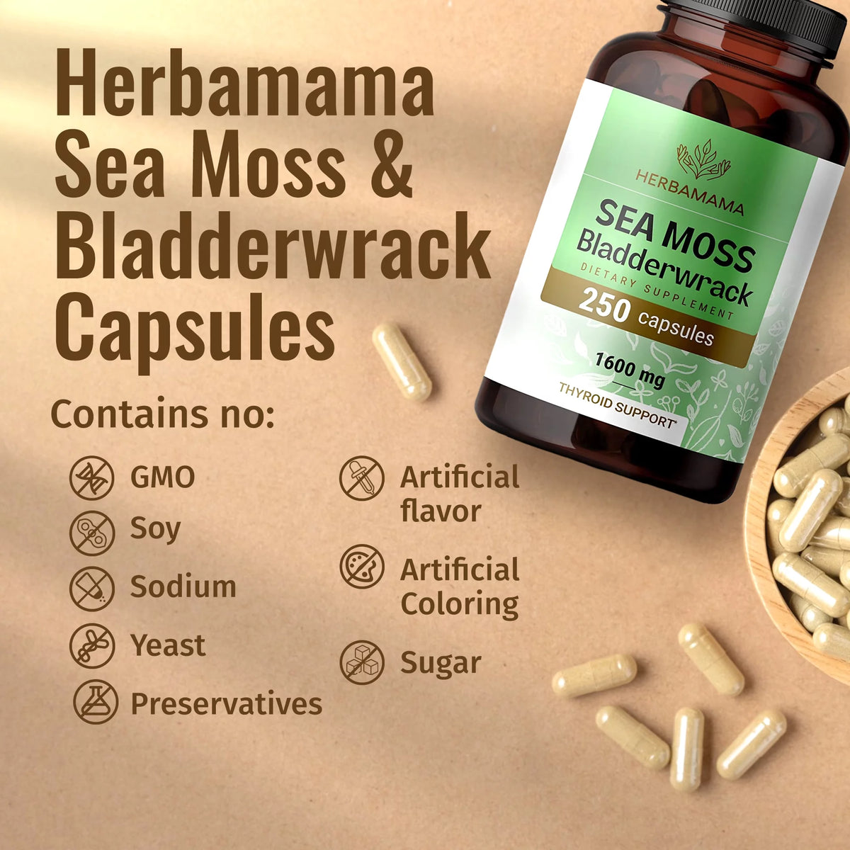 Sea Moss & Bladderwrack Capsules 250 Caps K649