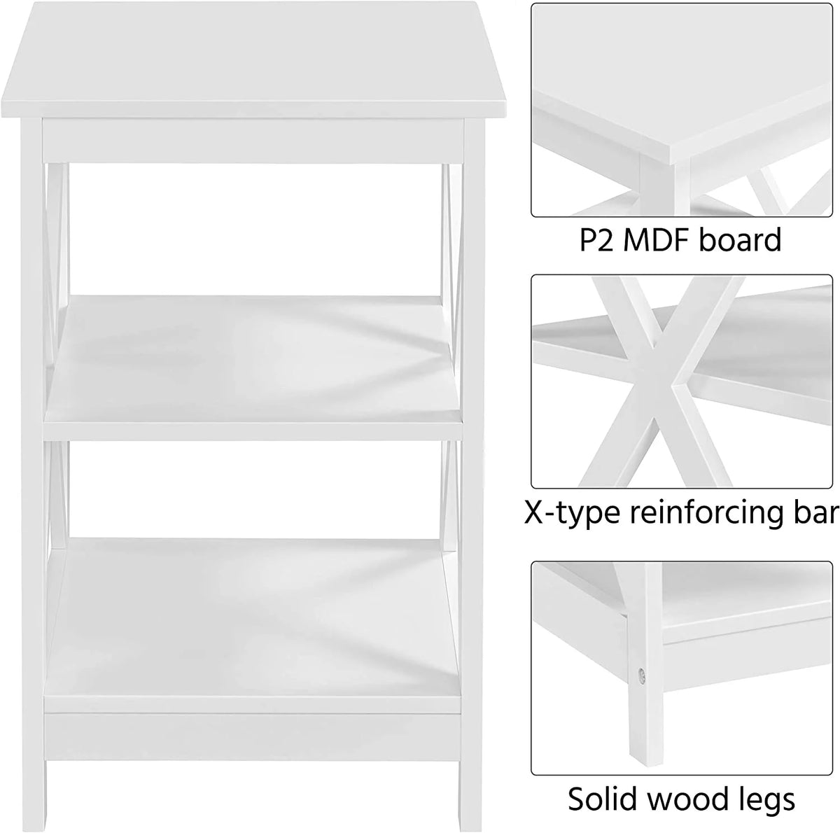 3-Tier Wooden Side End Tables with Solid Wood Legs J880243