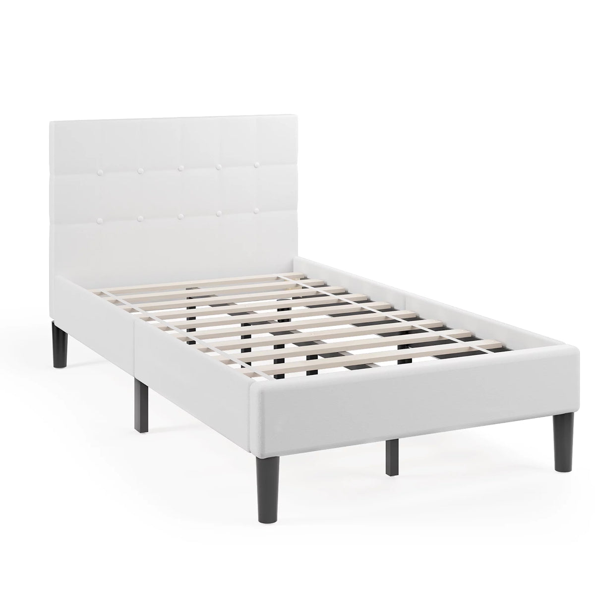 Twin Upholstered Bed Frame Button Tufted Headboard Beige V77374