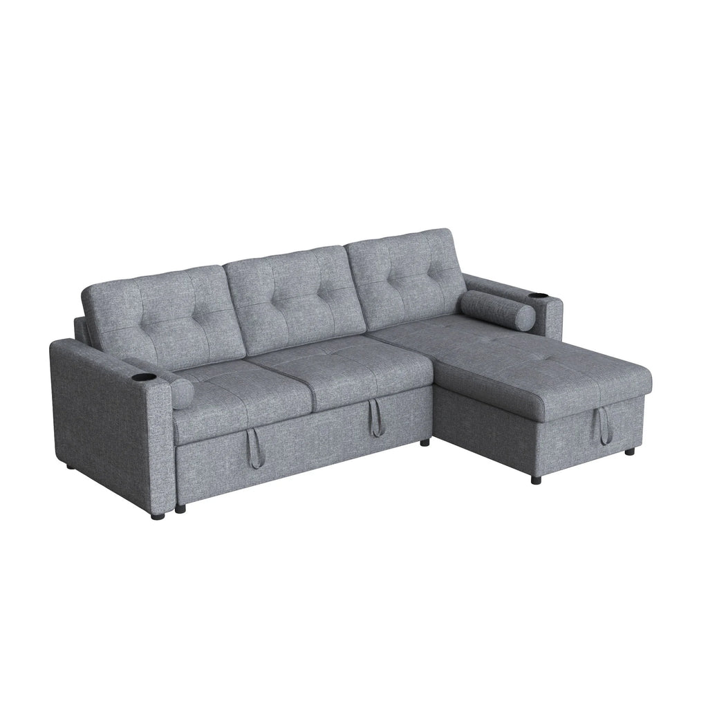 Gray L Shape Sofa Bed with Storage Chaise Q387