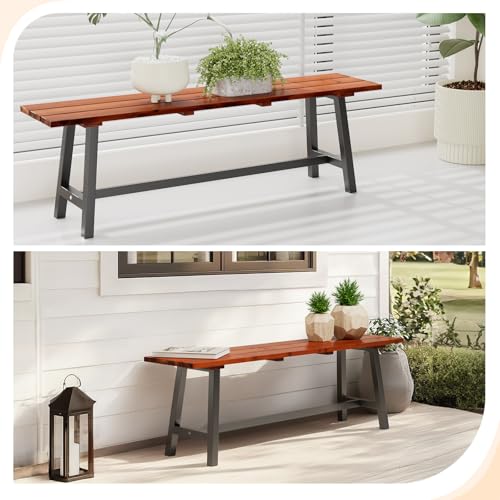63" Weatherproof Wood Bench with Metal Legs C947017