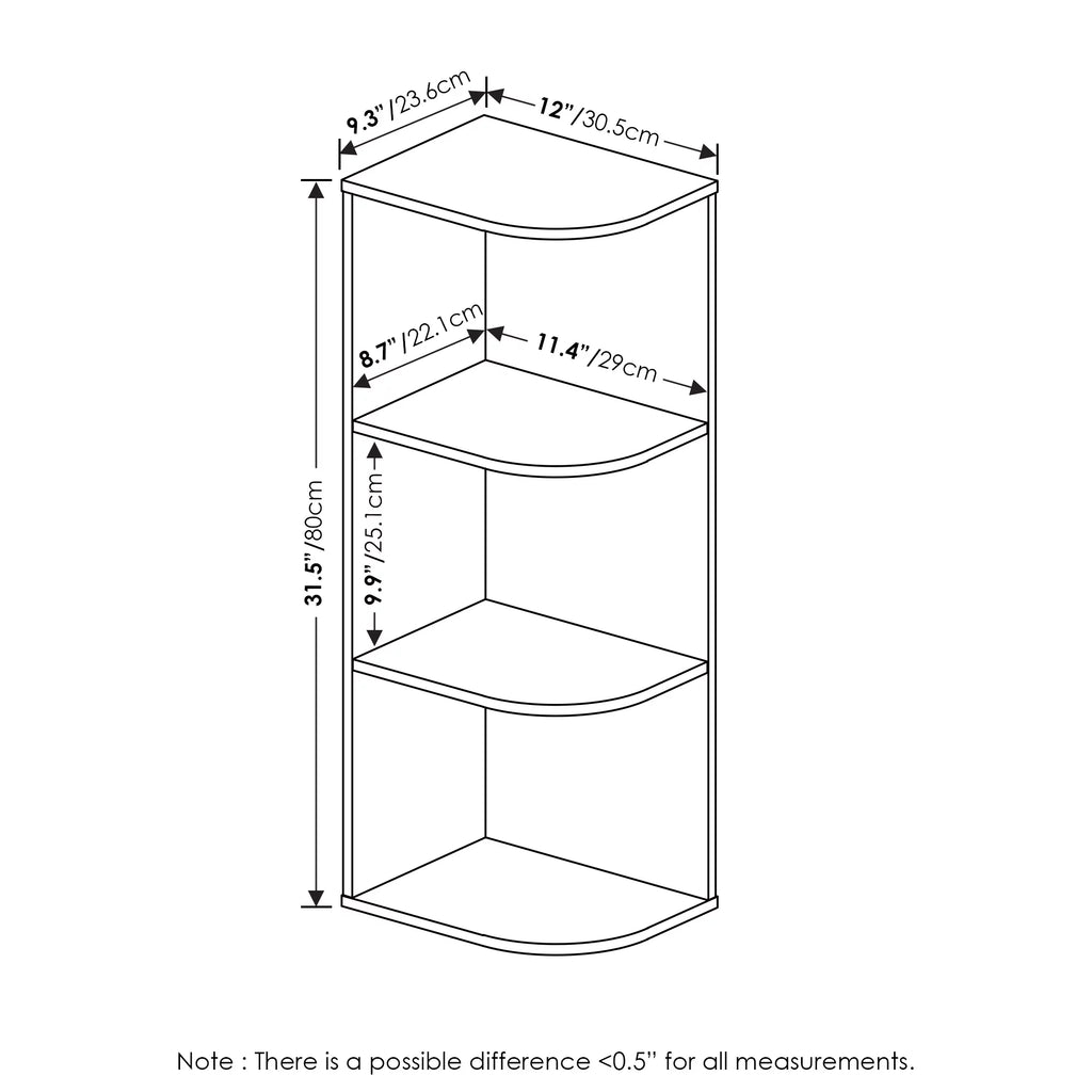 White 3-Tier Corner Open Shelf Bookcase B6407