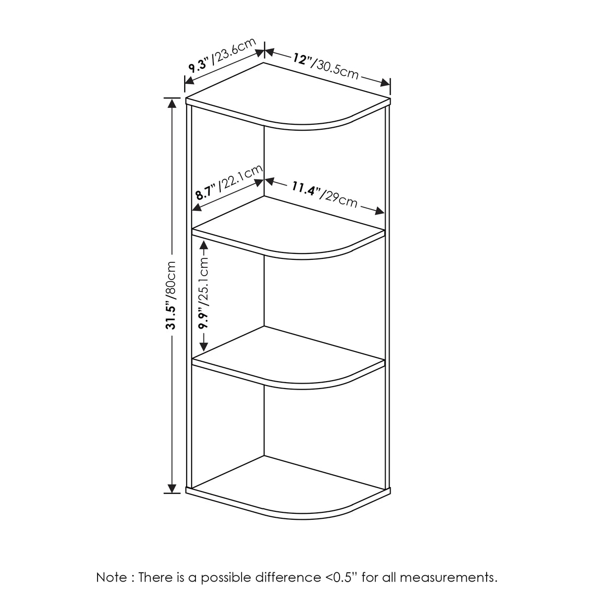 White 3-Tier Corner Open Shelf Bookcase B6407