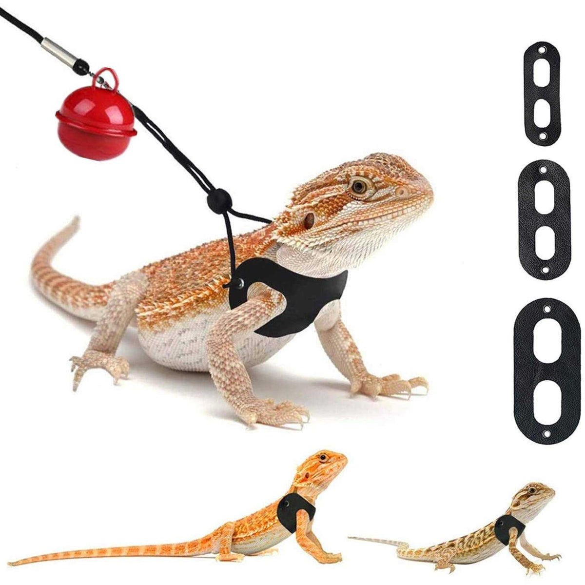 3 Packs Adjustable Soft Leather Bearded Dragon Harness and Leash V6845