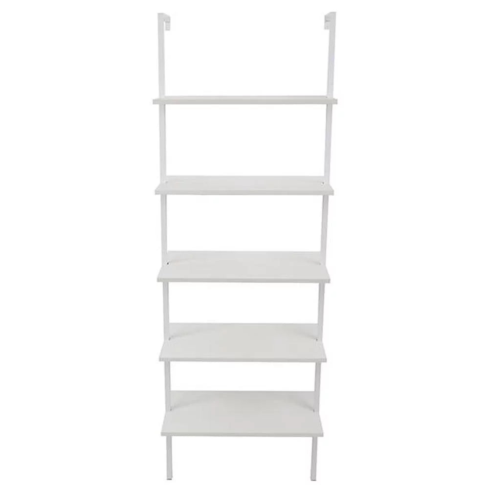 White 5-Shelf Ladder Bookcase with Metal Frame U254