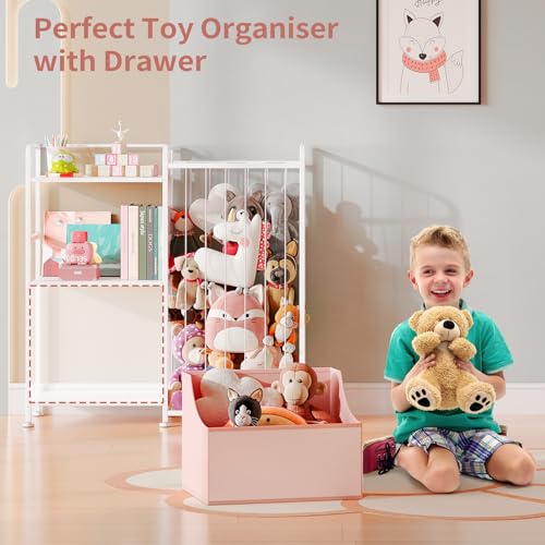 2-Tier White Stuffed Animal Storage Bookshelf with Toy Organizer Q937