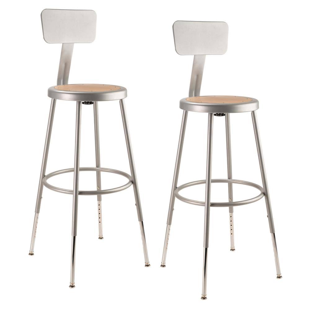 Height Adjustable Heavy Duty Steel Stool with Backrest, Grey, Pack of 2 W292682