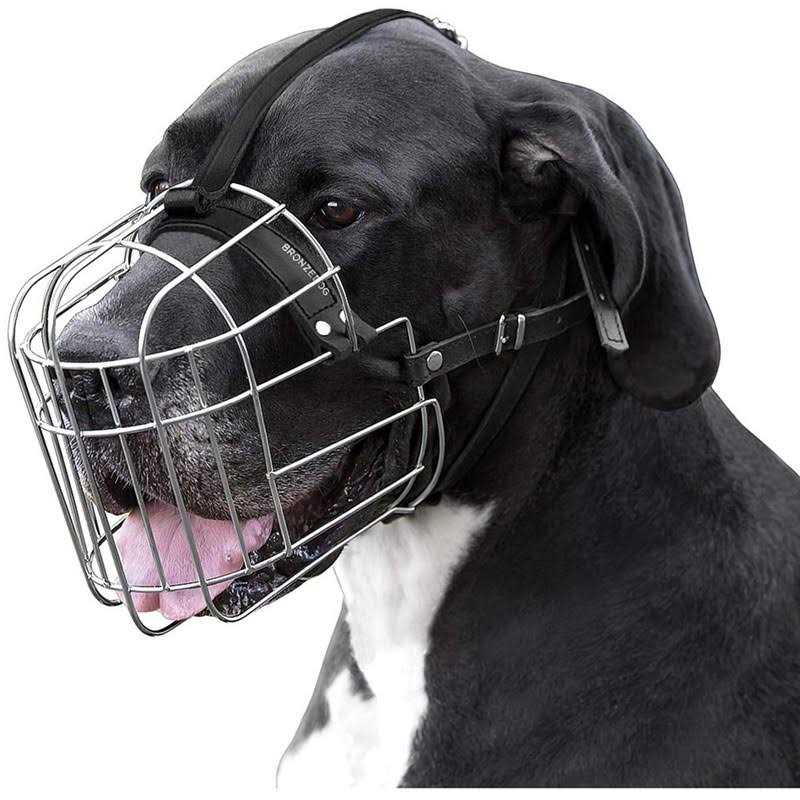 Metal Dog Muzzle Wire Basket with Leather Straps H3034