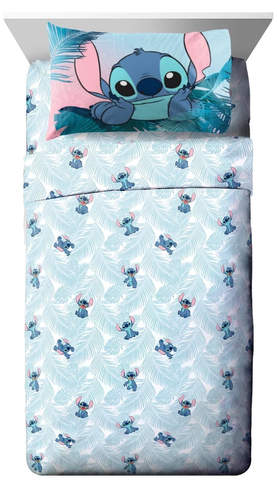 Blue Pink Tropical Flowers 5 Piece Twin Bed Set Microfiber H4851