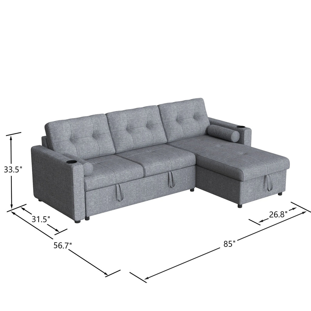 Gray L Shape Sofa Bed with Storage Chaise Q387