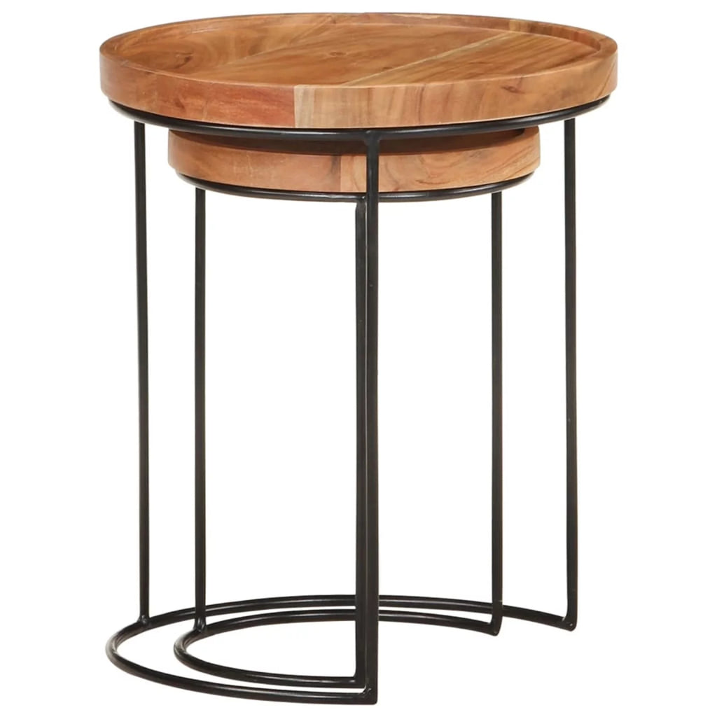2 Piece Acacia Wood Round Top Coffee Table Set F23340