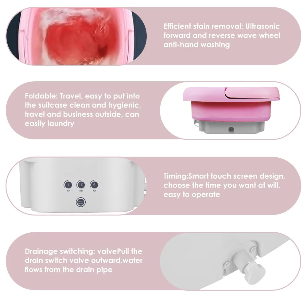 Compact 4.5L Foldable Pink Washing Machine J97164